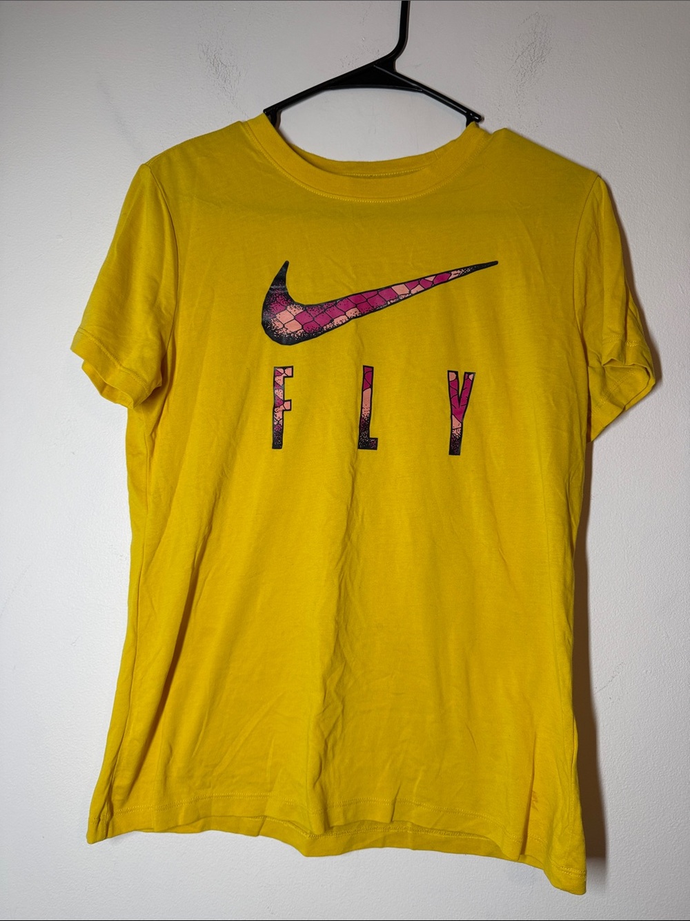 Nike Yellow 'Fly' Graphic Tee with Pink Accent Swoosh